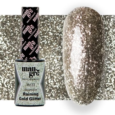 SMALTO SEMIPERMANENTE MANGRE' RAINING GOLD GLITTER MC33 8 ML SMALTO SEMIPERMANENTE MANGRE' RAINING GOLD GLITTER MC33 8 ML