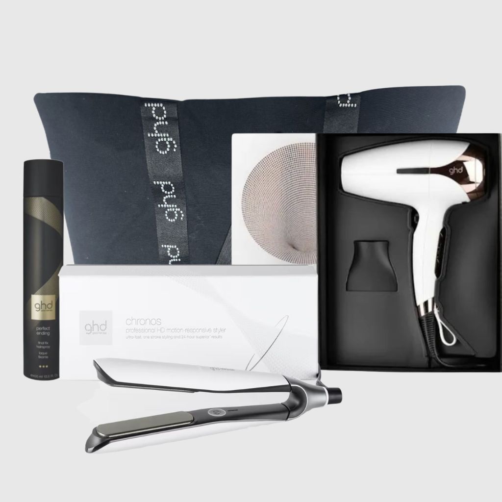 PHON GHD HELIOS BIANCO + PIASTRA GHD CHRONOS BIANCA + LACCA GHD + BORSA GHD PHON GHD HELIOS BIANCO + PIASTRA GHD CHRONOS BIANCA + LACCA GHD + BORSA GHD