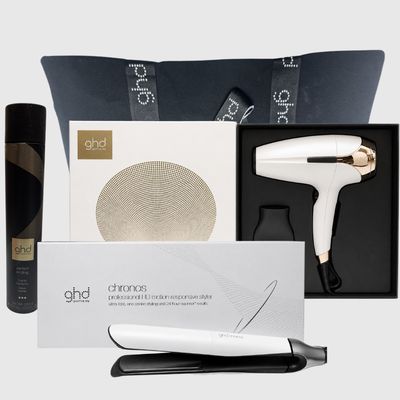 PHON GHD HELIOS BIANCO 2200 WATT  + PIASTRA GHD CHRONOS BIANCA + LACCA GHD + BORSA GHD
