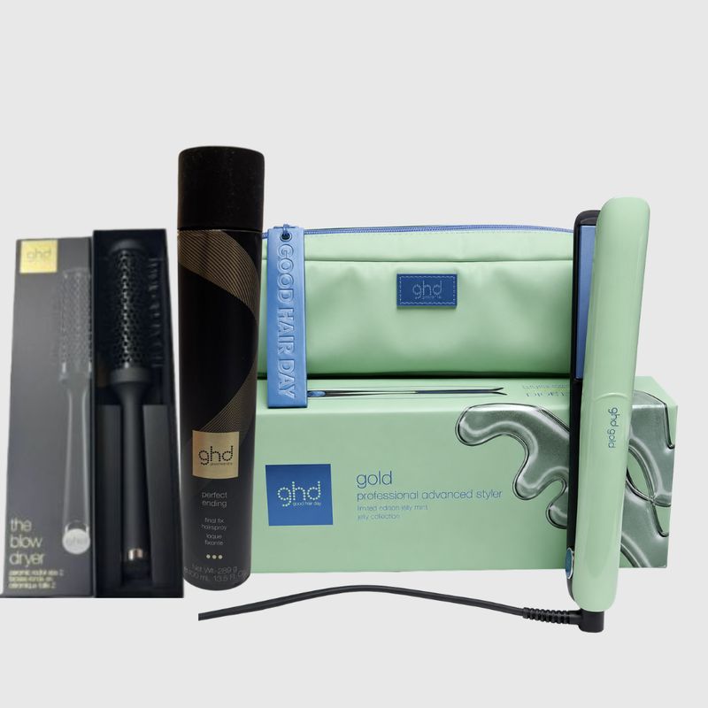PIASTRA GHD GOLD JELLY CON POCHETTE + SPAZZOLA IN CERAMICA GHD + LACCA GHD PERFECT ENDING 400 ML