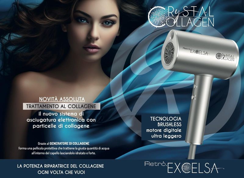 PHON RETRO' EXCELSA CRYSTAL COLLAGEN 1800 WATT  IN OMAGGIO SHAMPOO LT INVIDIA E MASCHERA KG AFTER COLOR