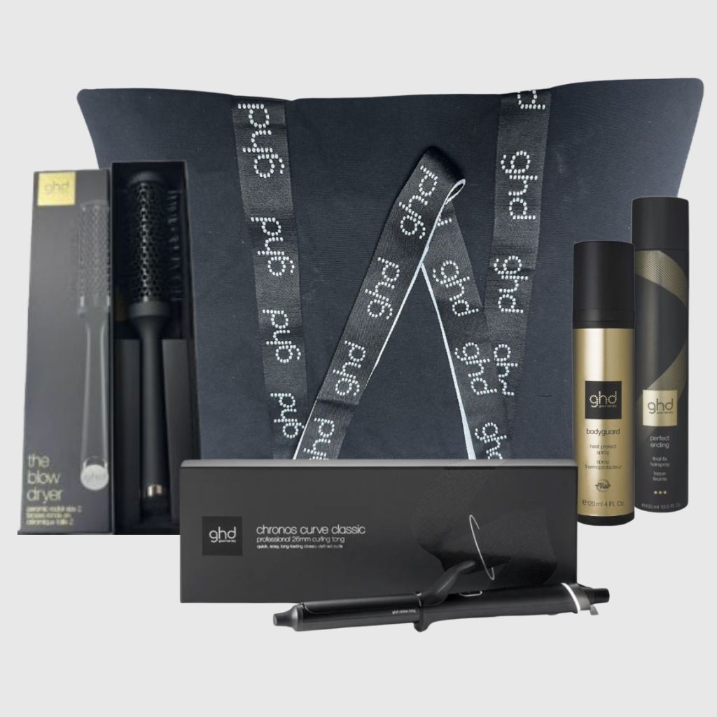 KIT GHD FERRO GHD CHRONOS CURVE CLASSIC 26 MM + LACCA GHD PERFECT ENDING 400 ML + BODYGUARD GHD + SPAZZOLA IN CERAMICA GHD SIZE 1 IN OMAGGIO BORSA GHD KIT GHD FERRO GHD CHRONOS CURVE CLASSIC 26 MM + LACCA GHD PERFECT ENDING 400 ML + BODYGUARD GHD + SPAZZOLA IN CERAMICA GHD SIZE 1 IN OMAGGIO BORSA GHD