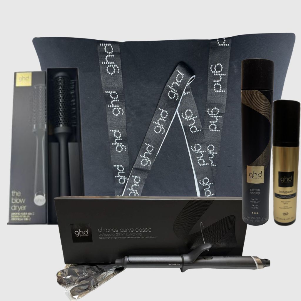 KIT GHD FERRO GHD CHRONOS CURVE CLASSIC 26 MM  + LACCA GHD PERFECT ENDING 400 ML + BODYGUARD GHD + SPAZZOLA IN CERAMICA GHD SIZE 1 IN OMAGGIO BORSA GHD