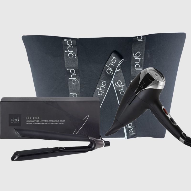 KIT GHD CON PIASTRA GHD CHRONOS NERA PIU' PHON GHD HELIOS NERO IN REGALO BORSA GHD