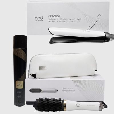 KIT CON SPAZZOLA GHD DUET BLOW DRY BIANCA CON POCHETTE + PIASTRA GHD CHRONOS BIANCA + LACCA GHD 400 ML KIT CON SPAZZOLA GHD DUET BLOW DRY BIANCA CON POCHETTE + PIASTRA GHD CHRONOS BIANCA + LACCA GHD 400 ML