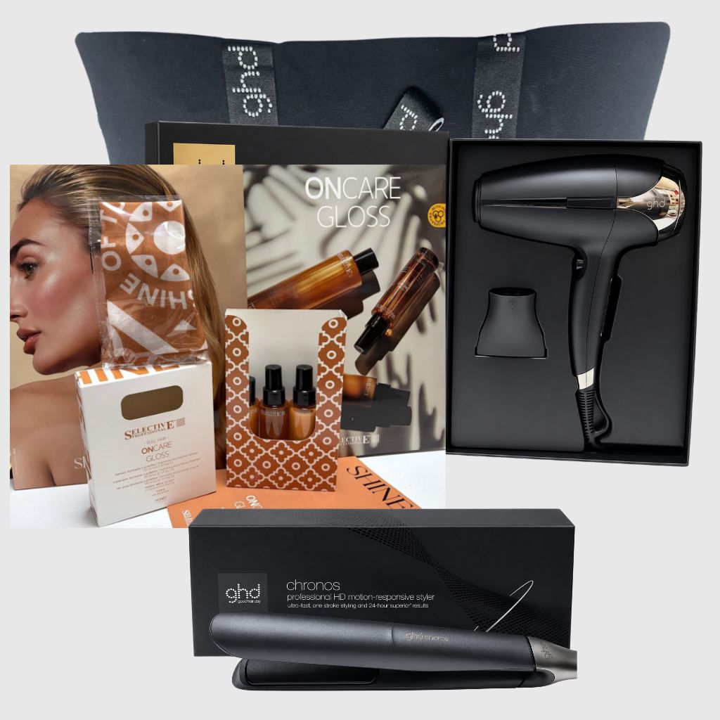 PIASTRA GHD CHRONOS NERA+ PHON GHD HELIOS 2200 WATT  PIU' KIT MARE SELECTIVE 3X 100 ML + LIP BALM E FOULARD IN OMAGGIO BORSA GHD