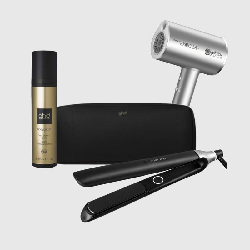 PIASTRA GHD CHRONOS NERA PIU' PHON RETRO' EXCELSA CRYSTAL COLLAGENE IN OMAGGIO TERMOPROTETTORE GHD PIU' POCHETTE GHD PIASTRA GHD CHRONOS NERA PIU' PHON RETRO' EXCELSA CRYSTAL COLLAGENE IN OMAGGIO TERMOPROTETTORE GHD PIU' POCHETTE GHD