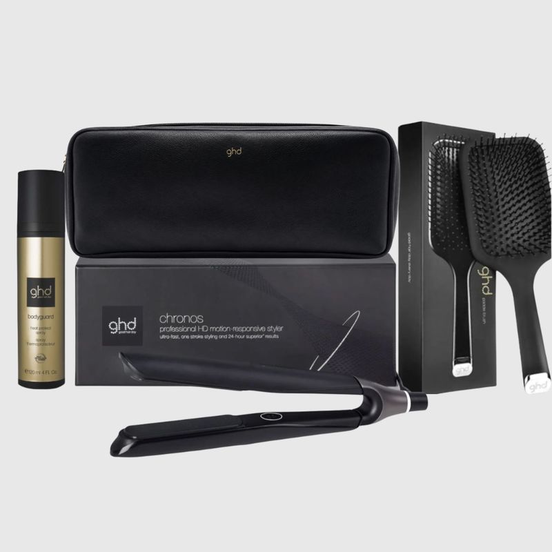 SET COMPLETO GHD PIASTRA GHD CHRONOS NERA BODYGUARD GHD SPAZZOLA PADDLE BRUSH + POCHETTE GHD SET COMPLETO GHD PIASTRA GHD CHRONOS NERA BODYGUARD GHD SPAZZOLA PADDLE BRUSH + POCHETTE GHD