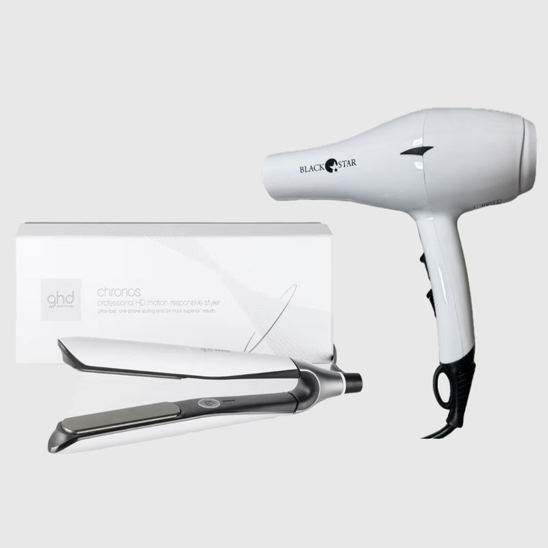 PIASTRA GHD CHRONOS BIANCA + PHON BLACK STAR TURBO PIUMA BIANCO