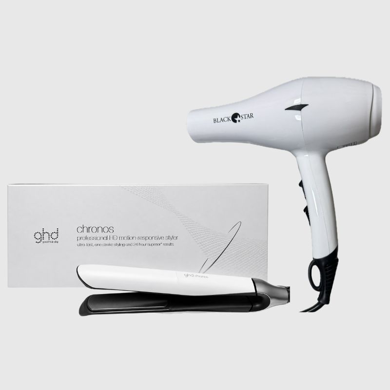 PIASTRA GHD CHRONOS BIANCA + PHON BLACK STAR TURBO PIUMA BIANCO