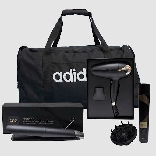 KIT GHD CON PIASTRA GHD CHRONOS NERA + PHON GHD HELIOS NERO 2200 WATT + DIFFUSORE GHD + LACCA GHD E BORSA ADIDAS KIT GHD CON PIASTRA GHD CHRONOS NERA + PHON GHD HELIOS NERO 2200 WATT + DIFFUSORE GHD + LACCA GHD E BORSA ADIDAS