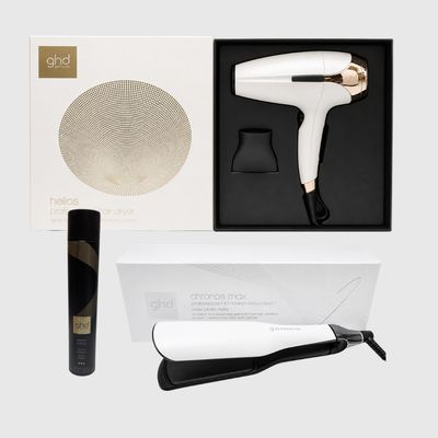 PIASTRA GHD CHRONOS MAX BIANCA + PHON GHD HELIOS BIANCO 2200 WATT + LACA GHD PERFECT ENDING 400 ML