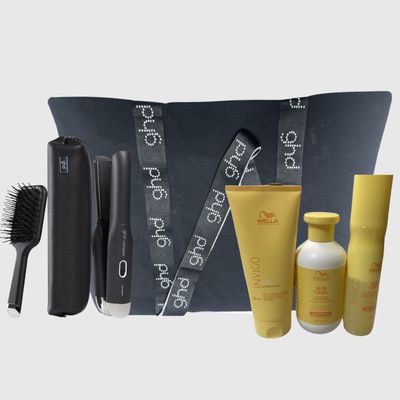 PIASTRA GHD UNPLUGGED SENZA FILI GIFT SET CON SPAZZOLA E POCHETTE+KIT MARE WELLA PROFESSIONAL++ BORSA GHD PIASTRA GHD UNPLUGGED SENZA FILI GIFT SET CON SPAZZOLA E POCHETTE+KIT MARE WELLA PROFESSIONAL++ BORSA GHD