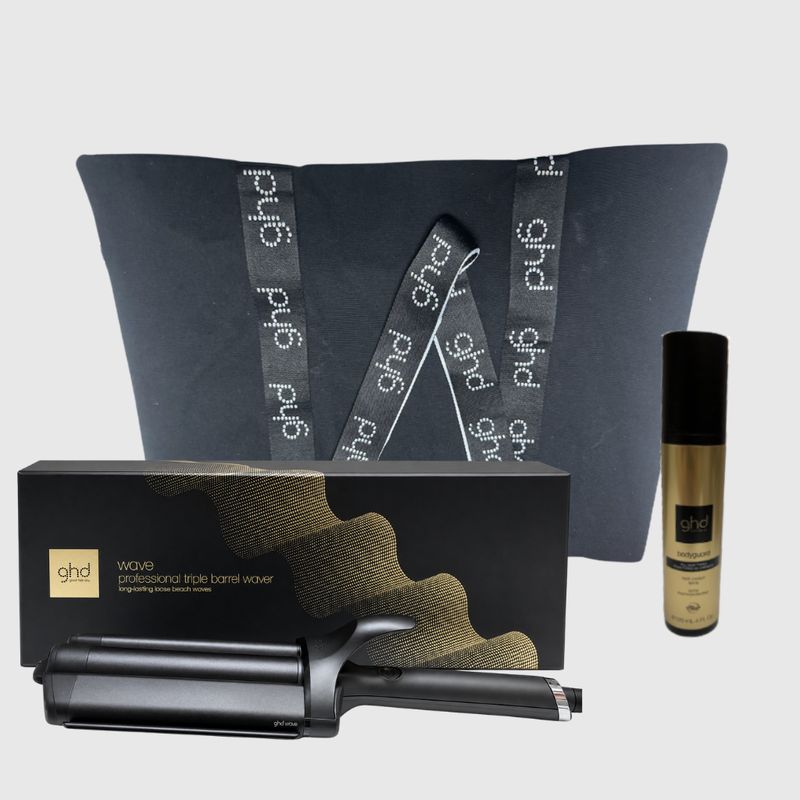 KIT GHD WAVE TRIPLE BARREL + TERMOPROTETTORE GHD + BORSA IN TELA GHD KIT GHD WAVE TRIPLE BARREL + TERMOPROTETTORE GHD + BORSA IN TELA GHD
