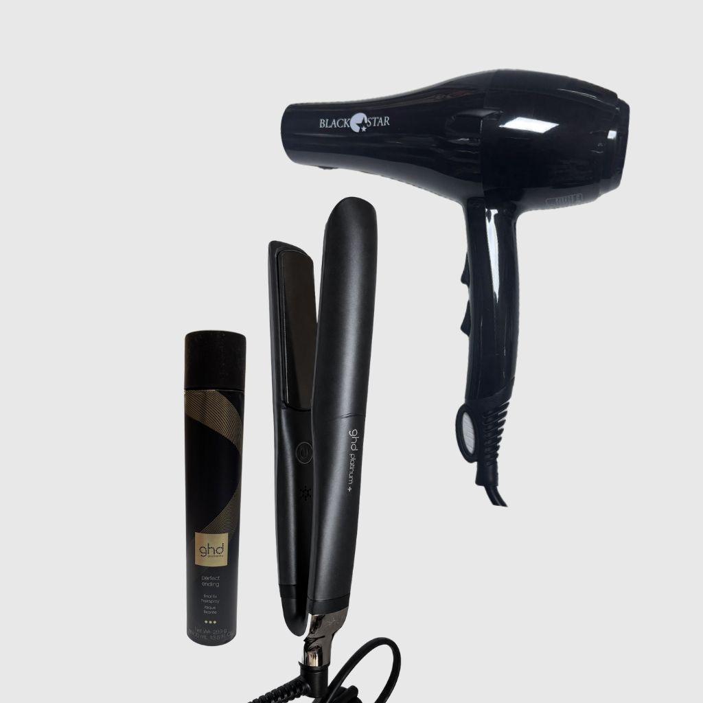 KIT CON PIASTRA GHD PLATINUM + PHON BLACK STAR  TURBO PIUMA 1700 WATT  + OMAGGIO LACCA GHD PERFECT ENDING