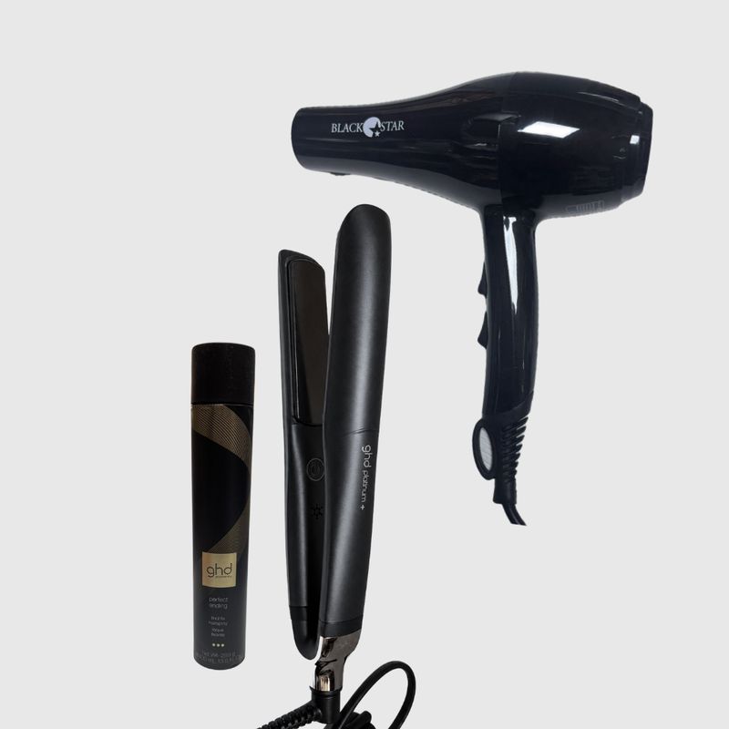 KIT CON PIASTRA GHD PLATINUM + PHON BLACK STAR  TURBO PIUMA 1700 WATT  + OMAGGIO LACCA GHD PERFECT ENDING