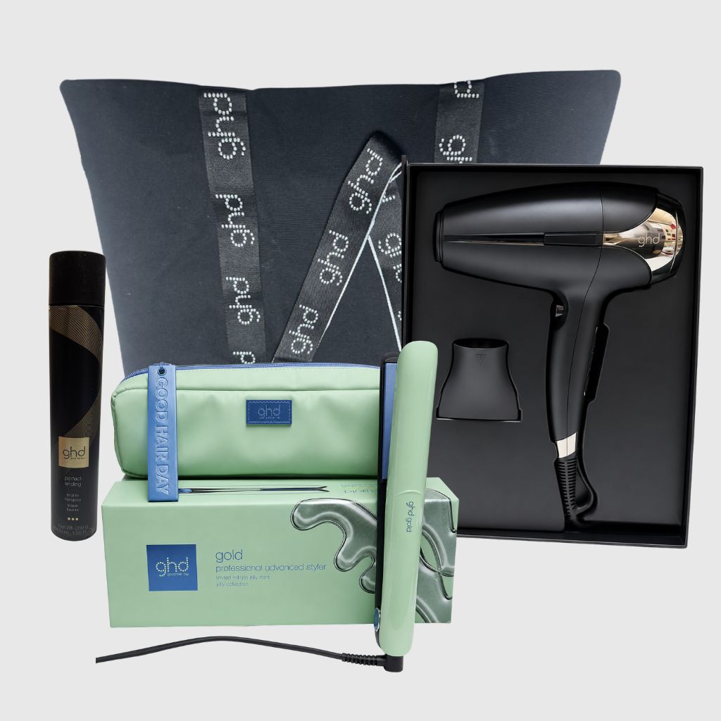KIT GHD PIASTRA GHD GOLD GOLD JELLY +' PHON GHD HELIOS NERO 2200 WATT + BORSA IN TELA GHD+ LACCA GHD KIT GHD PIASTRA GHD GOLD GOLD JELLY +' PHON GHD HELIOS NERO 2200 WATT + BORSA IN TELA GHD+ LACCA GHD