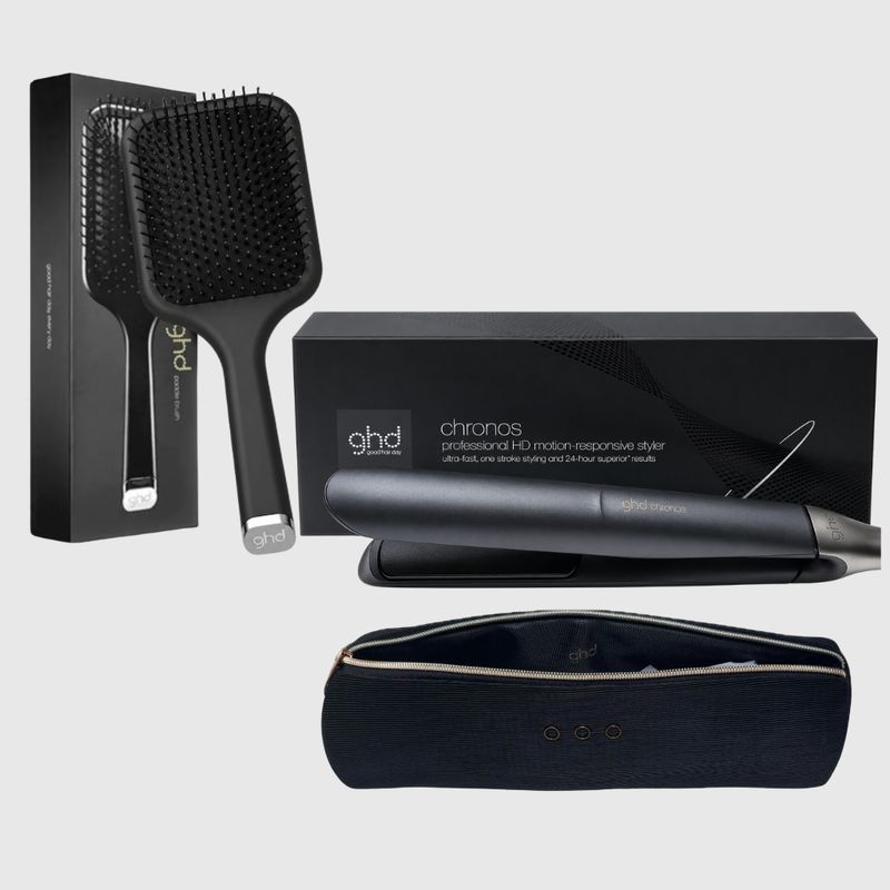 PIASTRA GHD CHRONOS + SPAZZOLA GHD PADDLE BRUSH  + POCHETTE GHD TERMORESISTENTE