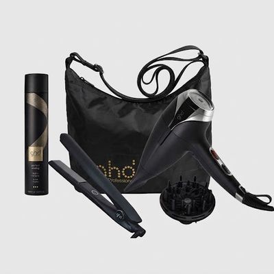 PHON GHD HELIOS BLACK 2200 WATT + DIFFUSORE GHD HELIOS +PIASTRA GHD GOLD + LACCA GHD + BORSA GHD