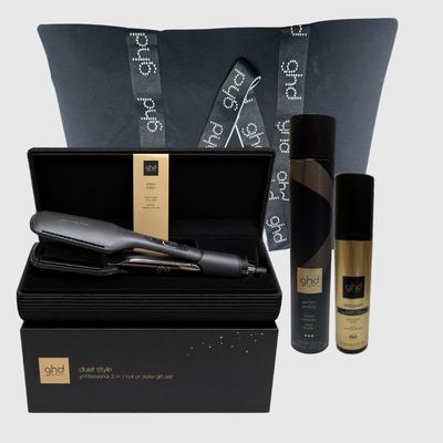 PIASTRA GHD DUET STYLE GIFT SET E SLEEK TALKER + TERMOPROTETTORE GHD LACCA GHD PERFECT ENDING + BORSA GHD PIASTRA GHD DUET STYLE GIFT SET E SLEEK TALKER + TERMOPROTETTORE GHD LACCA GHD PERFECT ENDING + BORSA GHD