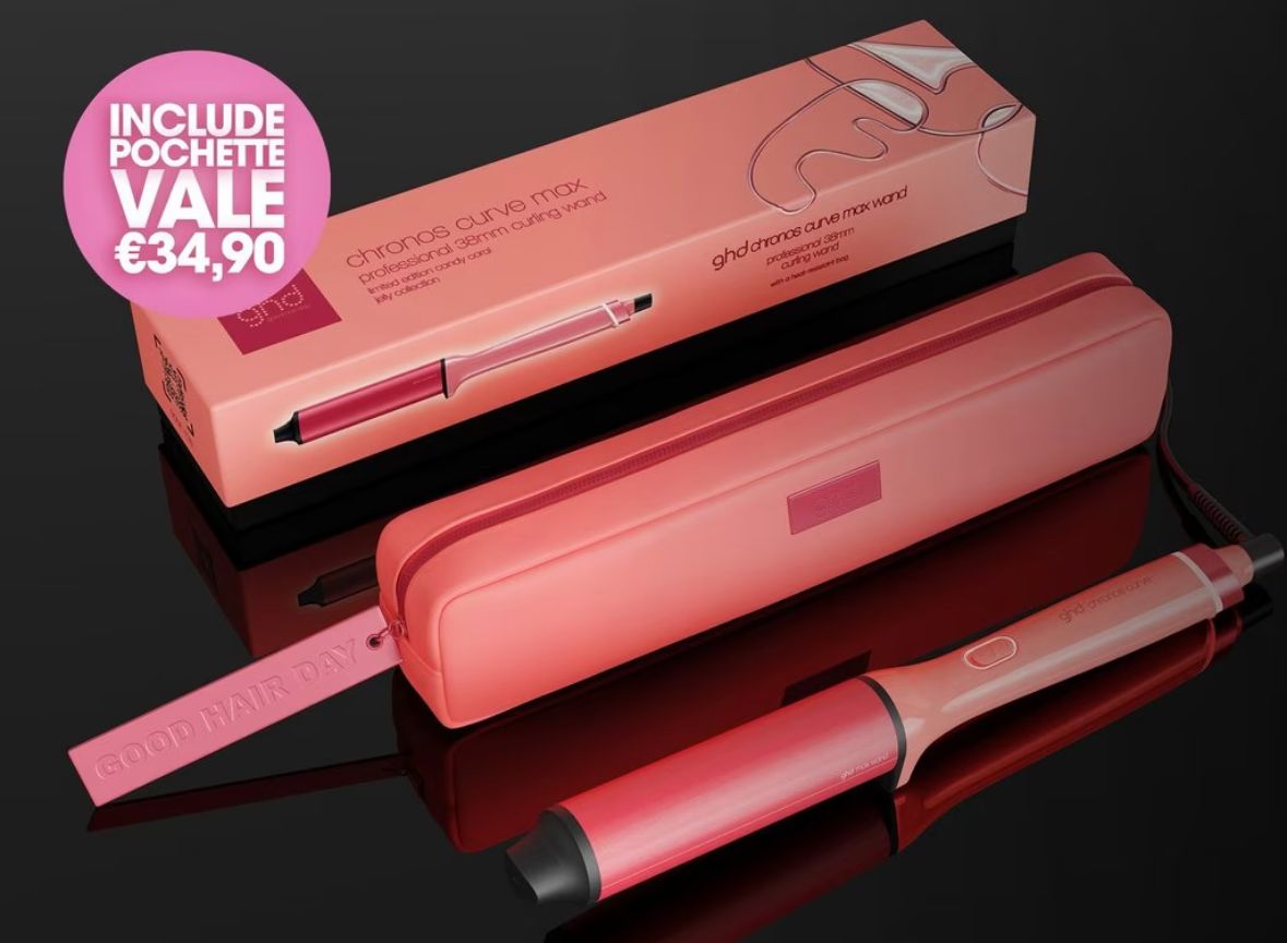 ARRICCIACAPELLI GHD CHRONOS CURVE MAX WAND 38 MM PER ONDE MORBIDE E NATURALI CANDY CORAL CON POCHETTE