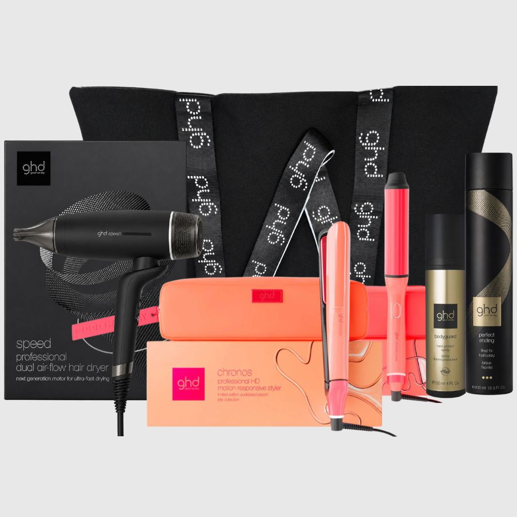 KIT GHD CON PHON GHD SPEED + PIASTRA GHD CHRONOS JELLY + FERRO GHD CHRONOS MAX WAND 38 MM JELLY + LACCA GHD 400 ML TERMOPROTETTORE GHD E BORSA GHD