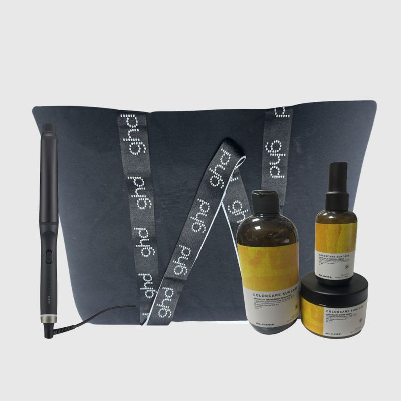 KIT MARE CON FERRO GHD CHRONOS CURVE CONICAL 28-23 MM + SHAMPOO SUN ELGON 500 ML MASK SUN 300 ML E WAVE LOCK SUN 150 ML IN REGALO BORSA GHD