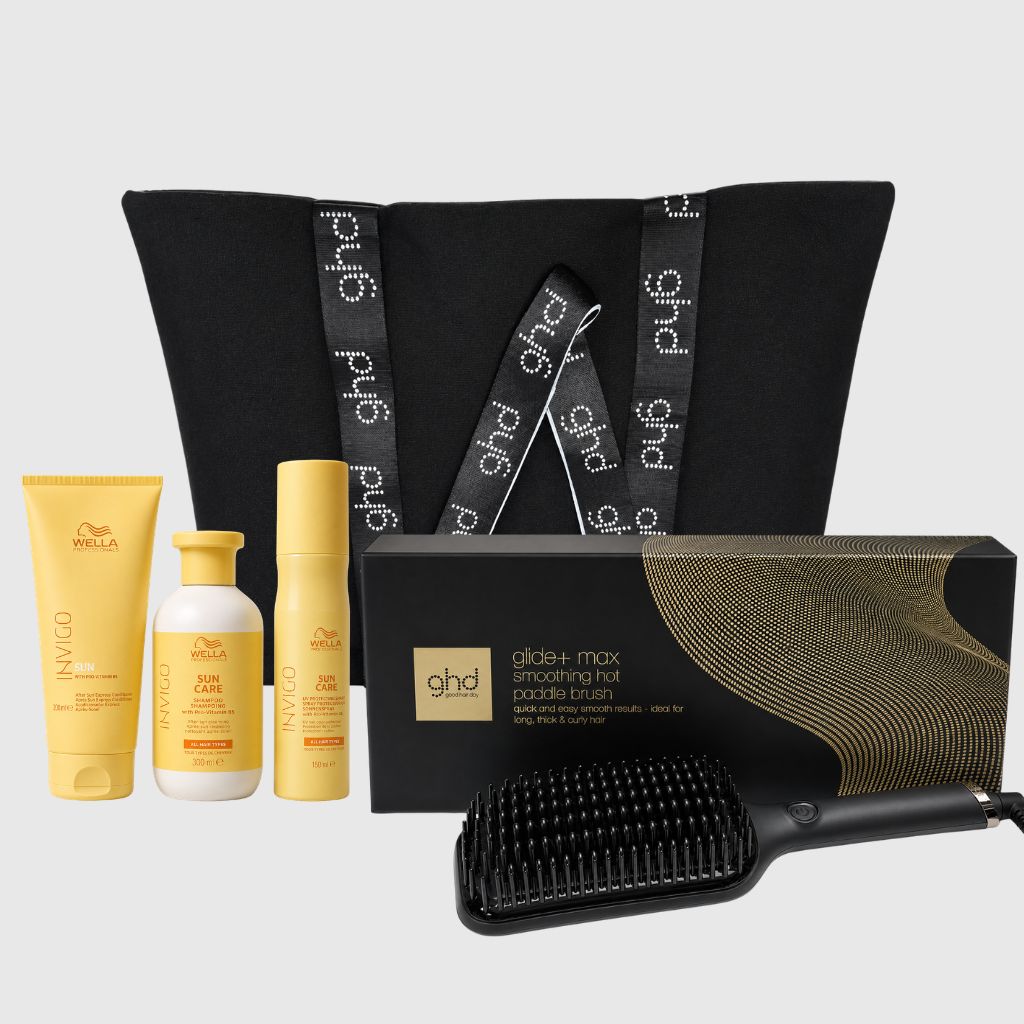SPAZZOLA GHD GLIDE MAX + KIT MARE WELLA SHAMPOO 300 ML CONDITIONER 200 ML E SPRAY MARE 150 ML IN REGALO BORSA GHD