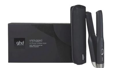 KIT GHD PIASTRA GHD UNPLUGGED SENZA FILI CON POCHETTE + PHON GHD HELIOS + LACCA GHD PERFECT ENDING+BORSA GHD