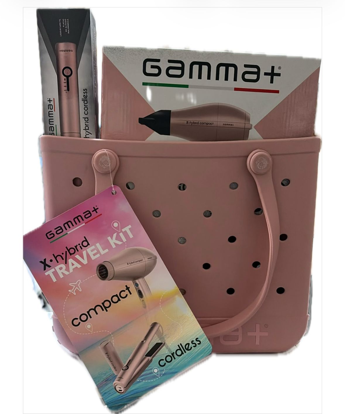 KIT DA VIAGGIO GAMMA + CON PIASTRA CORDLESS SENZA FILI + PHON X-HIBRYD COMPACT CON 2 BECCUCCI E DIFFUSORE INCLUSO KIT DA VIAGGIO GAMMA + CON PIASTRA CORDLESS SENZA FILI + PHON X-HIBRYD COMPACT CON 2 BECCUCCI E DIFFUSORE INCLUSO