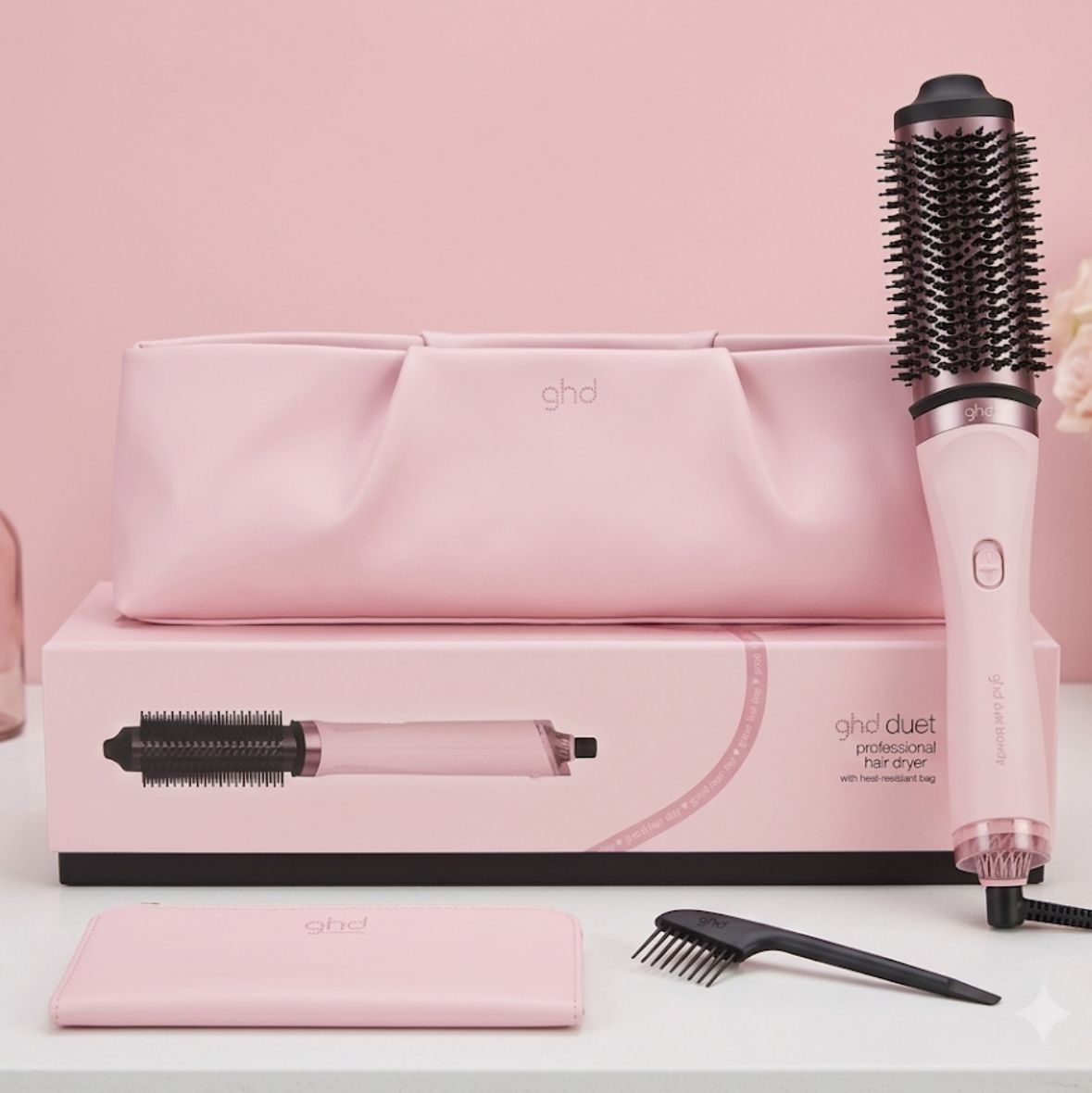 NUOVA SPAZZOLA ASCIUGACAPELLI GHD DUET BLOW DRY 2 IN 1 DUSTED PINK CON POCHETTE NUOVA SPAZZOLA ASCIUGACAPELLI GHD DUET BLOW DRY 2 IN 1 DUSTED PINK CON POCHETTE