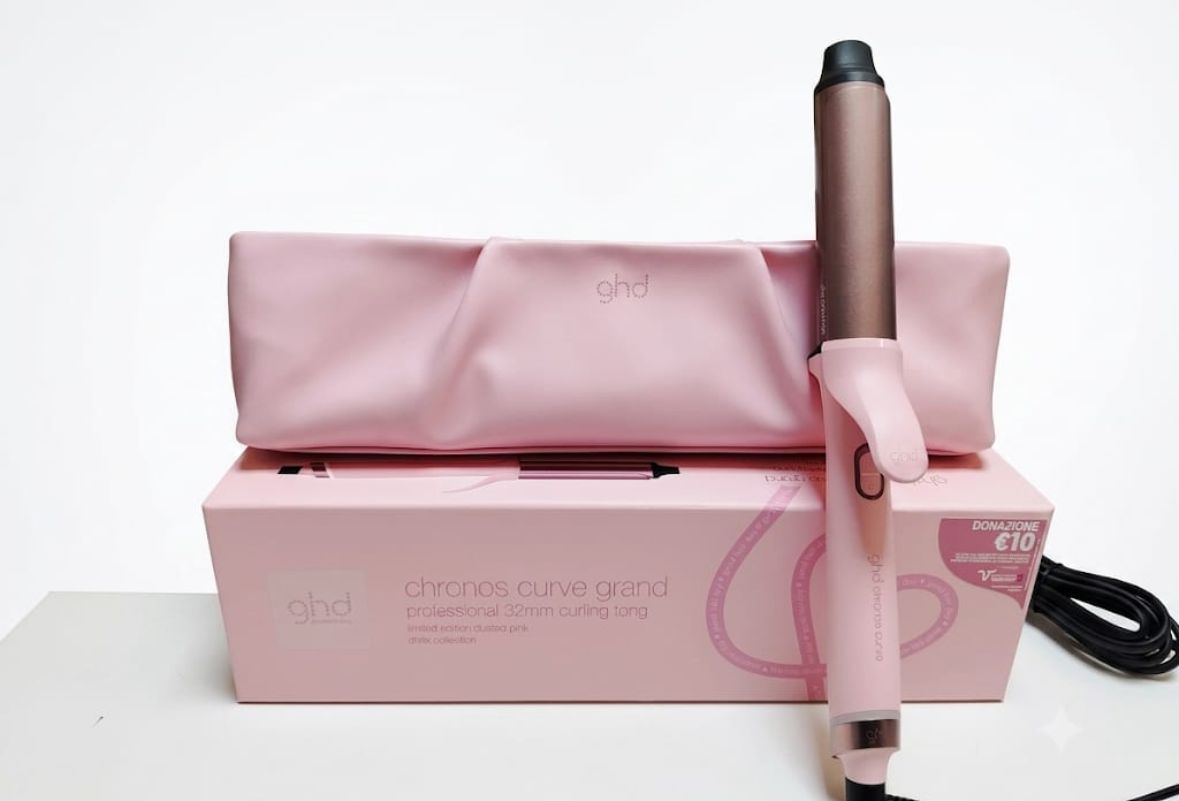 FERRO GHD CHRONOS CURVE GRAND 32 MM DUSTED PINK CON POCHETTE E GUANTO TERMICO FERRO GHD CHRONOS CURVE GRAND 32 MM DUSTED PINK CON POCHETTE E GUANTO TERMICO
