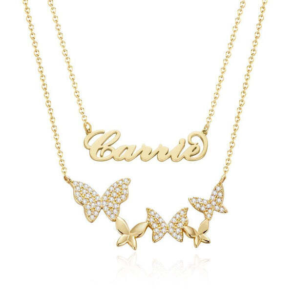 Colar com Nome de Estilo Carrie com Pingente de Borboleta para Presentes de Namorada
