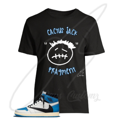 Ugly Face Graphic T-Shirt To Match Jordan 1 Cactus Jack Fragment Blue