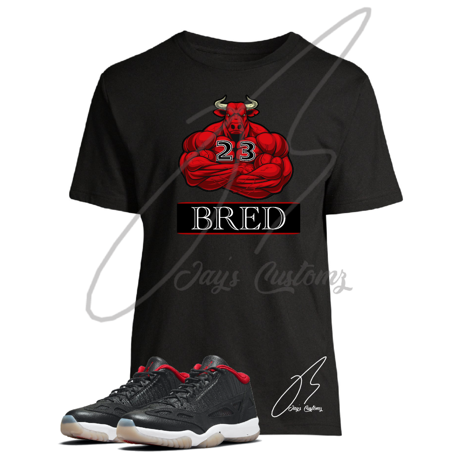 Bred Bull Graphic T-Shirt To Match Jordan Retro 11 Low Bred