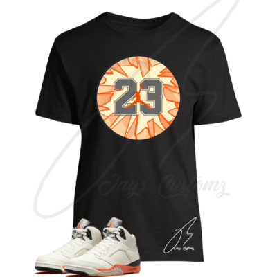 23 Shattered Circle Graphic T-Shirt To Match Jordan Retro 5 Shattered Backboard Orange