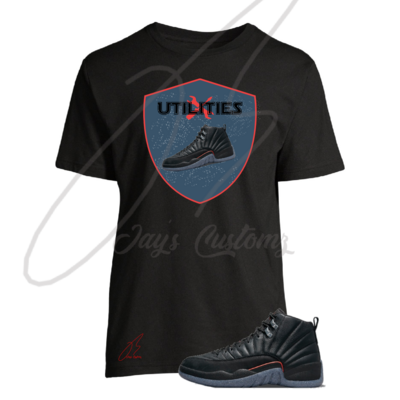 Utility Shield Logo Graphic T-Shirt To Match Jordan Retro 12 Utilities Black
