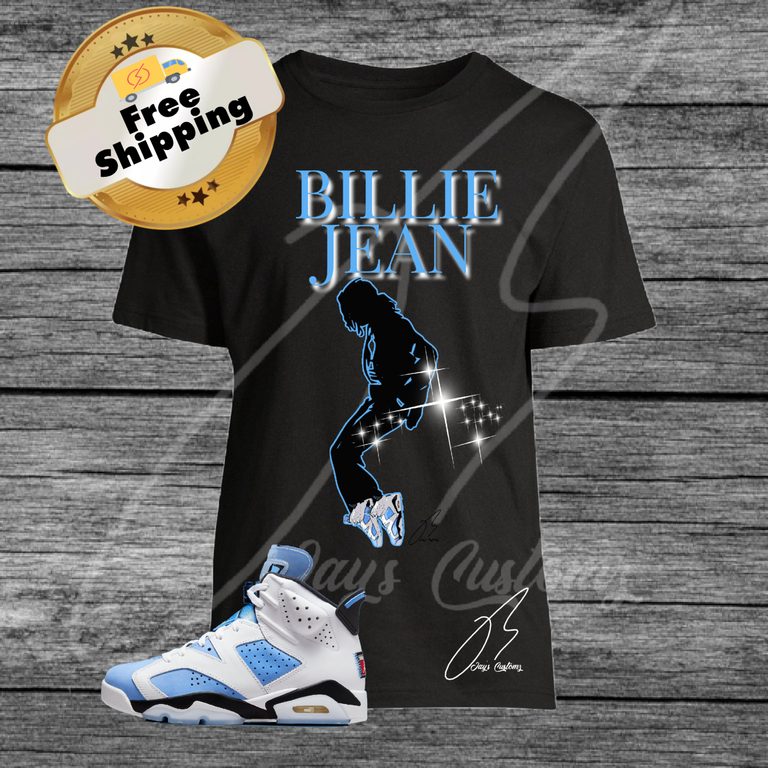 Billie Jean Graphic T-Shirt To Match Jordan Retro 6 UNC University Blue