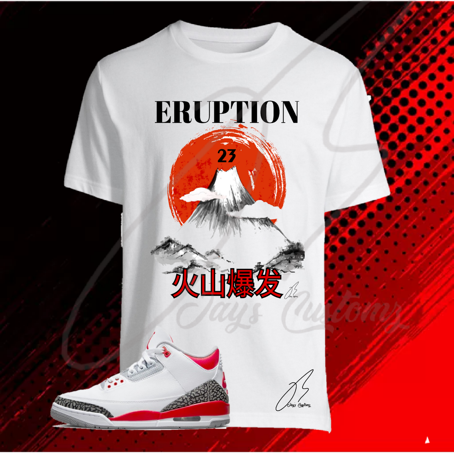 Jordan Retro 3 Fire Red Matching Shirt Eruption