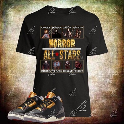 Jordan Retro 3 Black Cement Gold Matching Shirt, Sweatshirt, &amp; Hoodie Horror All Stars