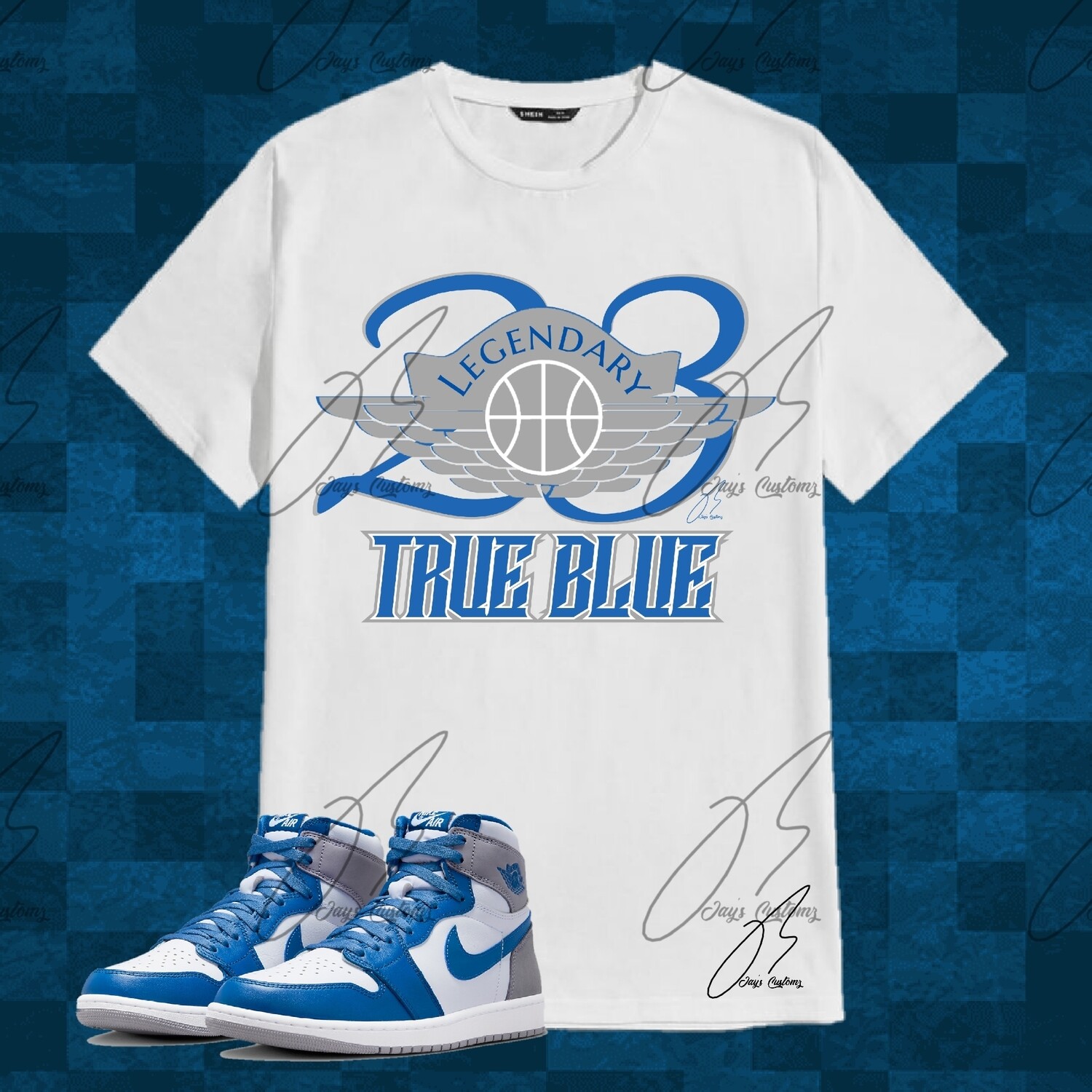 Jordan 1 True Blue Matching,Hoodie,Sweatshirt, 23 Wing Graphic Tee