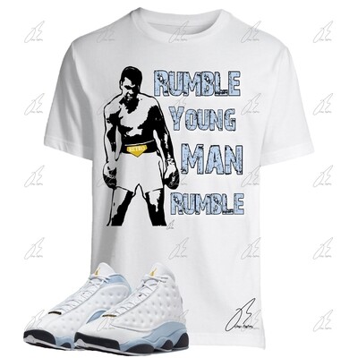 Jordan 13 Blue Grey Matching T-Shirt, Rumble Ali Sneaker Graphic Tee