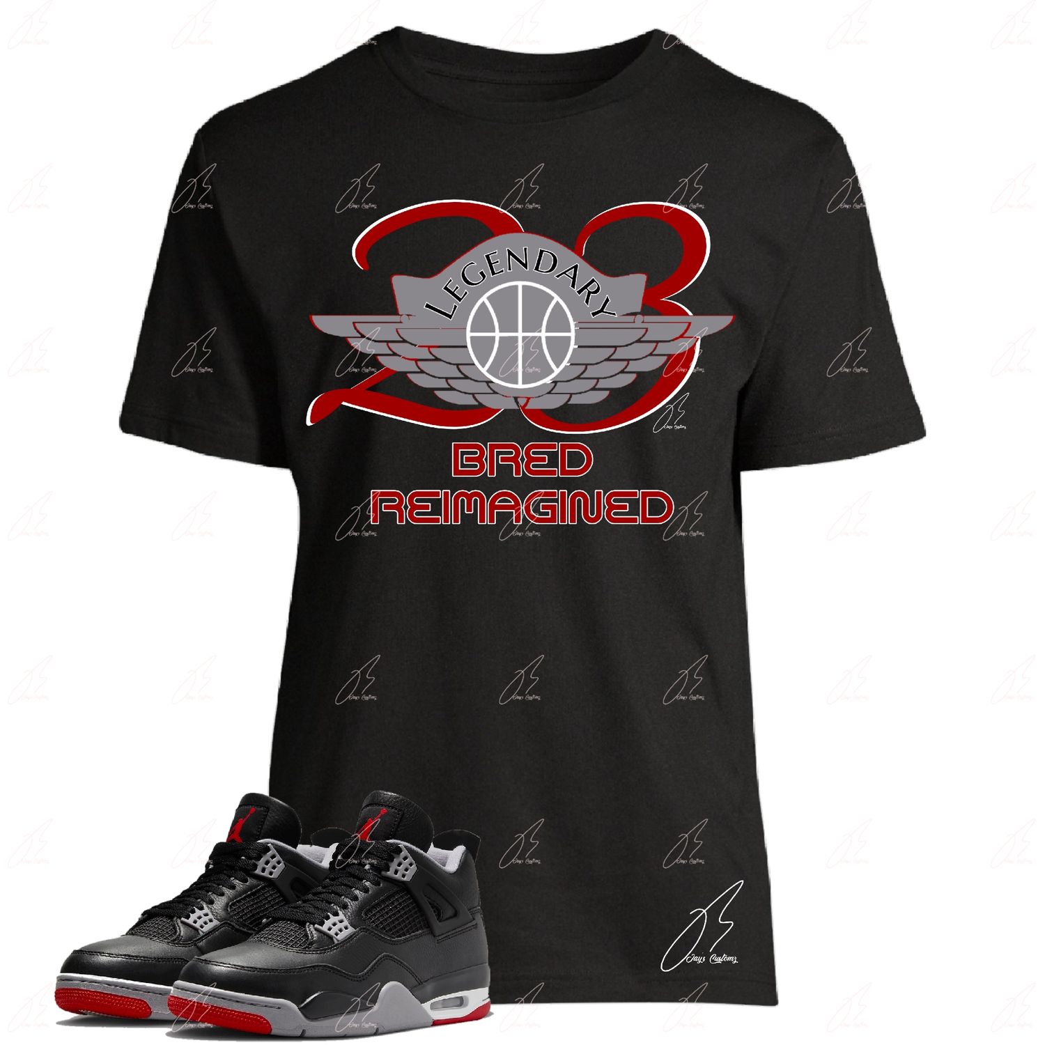Jordan 4 Bred Reimagined Matching T-Shirt, 23 Wing Sneaker Graphic Tee