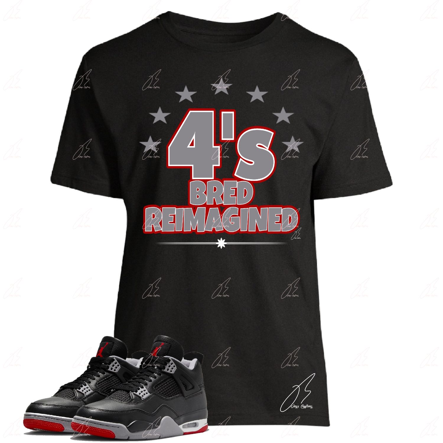 Jordan 4 Bred Reimagined Matching T-Shirt, Unisex Sneaker Graphic Tee