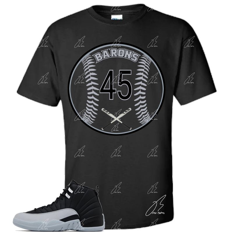 Jordan 12 Barons/Wolf Grey Matching T-Shirt,45 Unisex Sneaker Graphic Tee
