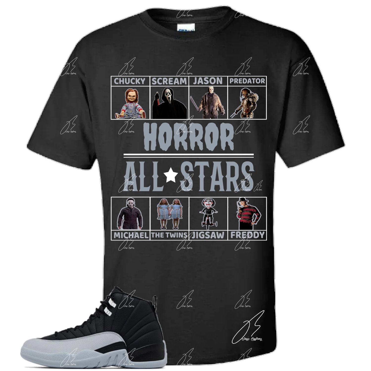 Jordan 12 Barons/Wolf Grey Matching T-Shirt,Horror Unisex Sneaker Graphic Tee
