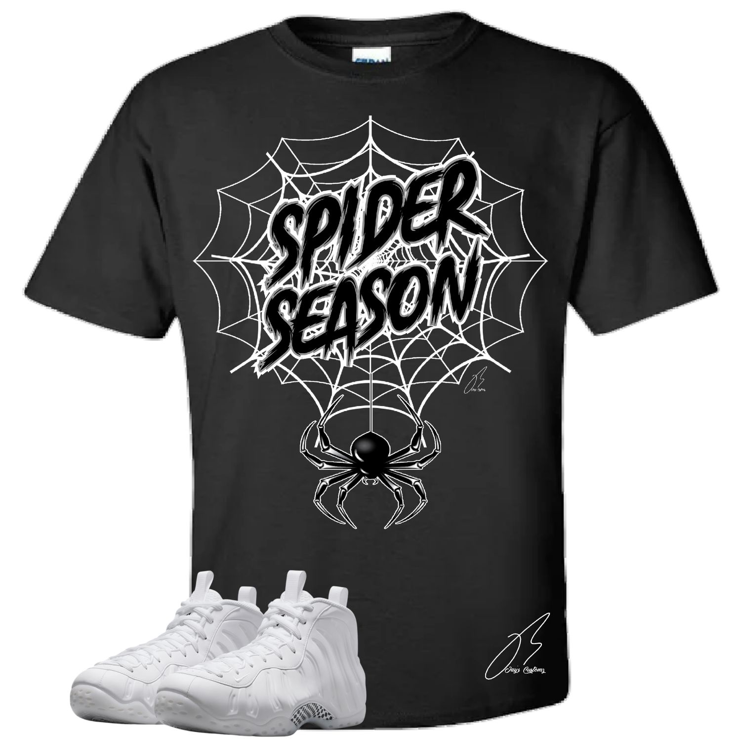 Air Foamposite One Triple White Matching T-Shirt, Spider Season Sneaker Graphic Tee