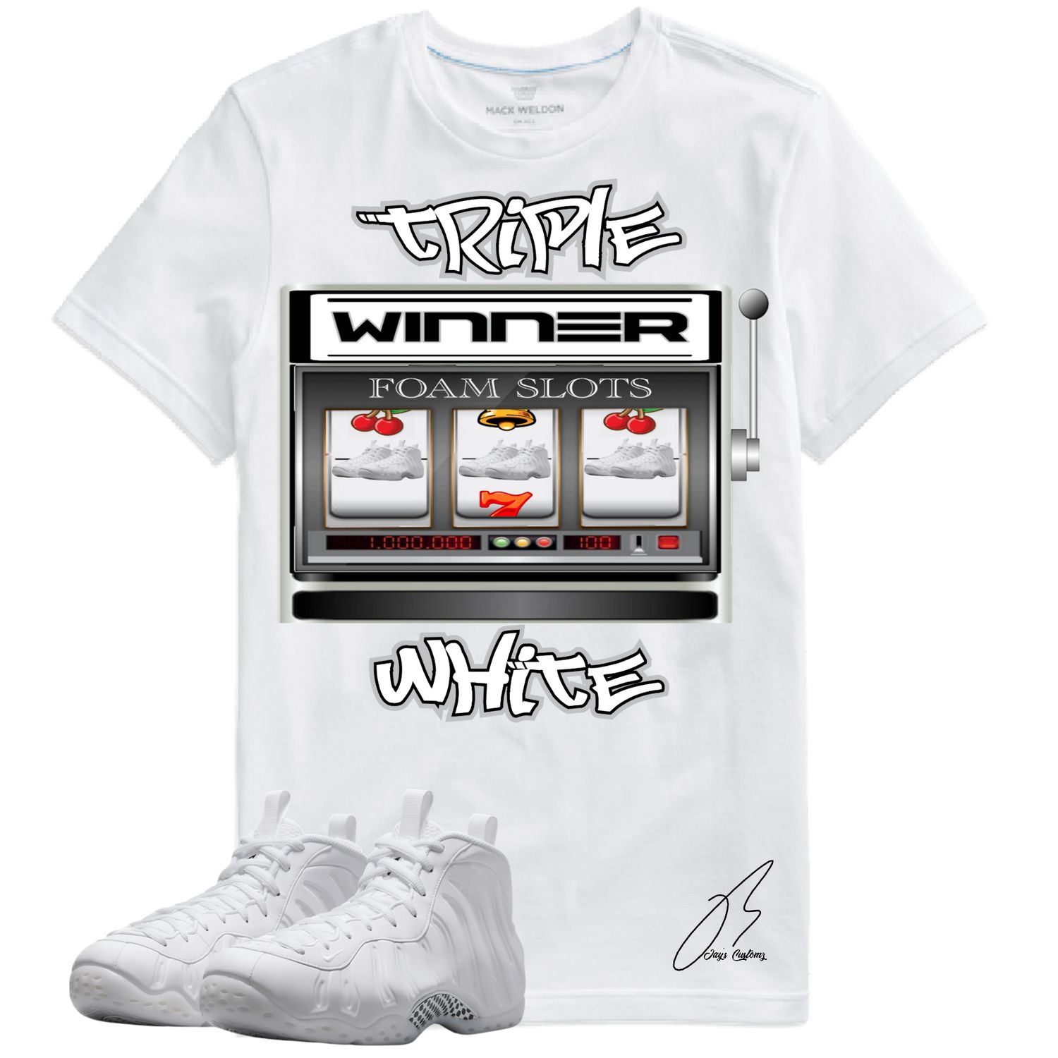 Air Foamposite One Triple White Matching T-Shirt, Foam Slots Sneaker Graphic Tee