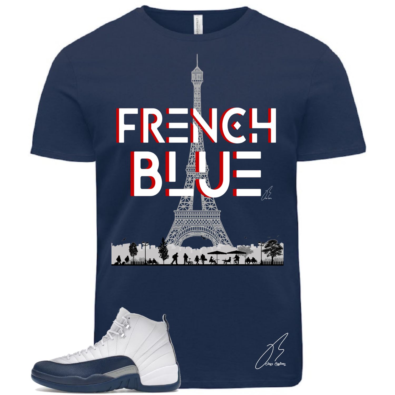 Jordan 12 French Blue Matching T-Shirt, Eiffel Sneaker Graphic Tee
