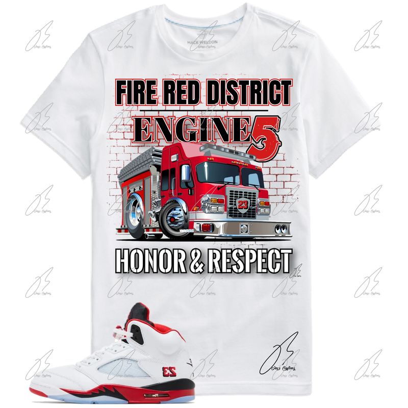 Jordan 5 Fire Red Matching T-Shirt, Engine 5 Sneaker Graphic Tee